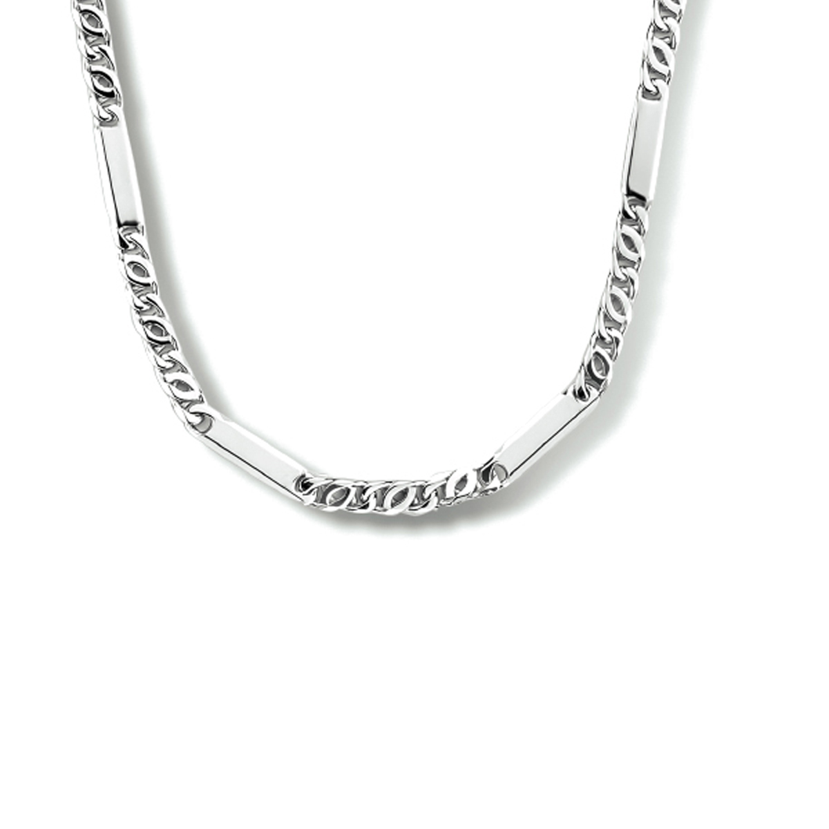 Gerhodineerd zilveren collier met een valkenoog- en tussenschakel
Het collier heeft een breedte van 2.3mm en een stevige karabijn sluiting