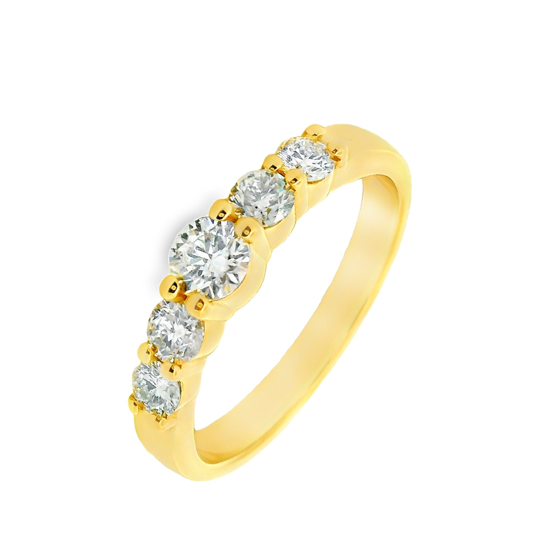 Deze ring van Louis Bros is vervaardigd uit 14 karaat geelgoud (3.76 gr.) en is gezet met 5 briljant geslepen diamanten met een totaalgewicht van 0.65ct. De ring heeft een diameter van 4 mm, minimale breedte van 2 mm. en een hoogte van 3 mm. Deze ring bestaat uit onze lijn van exclusieve modellen sieraden met prachtige designs van hoge kwaliteit.
De ring is verkrijgbaar in meerdere afmetingen.

Verkrijgbaar vanaf 0.25crt .
Leverbare goudkleuren: 14/18kts geelgoud, 14/18kts witgoud, 14/18kts roségoud en alle bicolor combinaties.