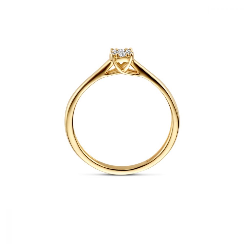 BLUSH DIAMONDS 1665YDI 14krt geelgouden ring, hoge zetting met 7x diamant tot. 0.10 ct SI2/W