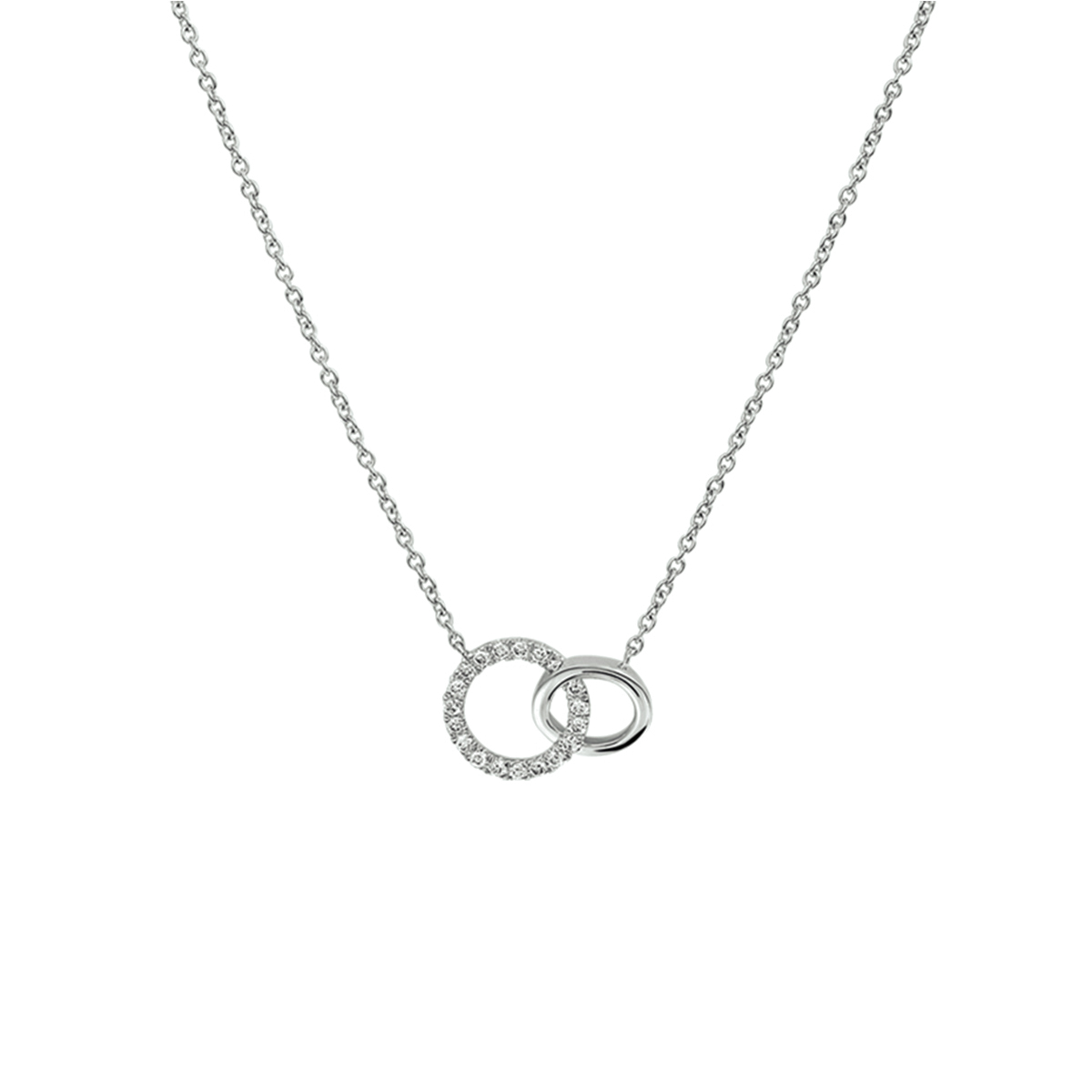 Beschrijving: Witgouden collier met diamant 0.07 ct. en twee cirkels. De lengte bedraagt 41 - 43 - 45cm en de schakelbreedte is 1.0mm.
Verpakt per: 1
Doelgroep: dames
Breedte: 11 mm
Kortste lengte: 41 mm
Langste lengte: 45 mm
Hoogte: 7.5 mm