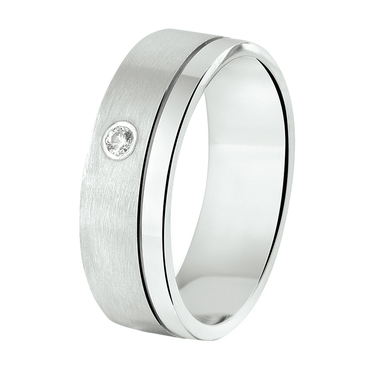 zilveren ring, vlak mat/poly +cz 54