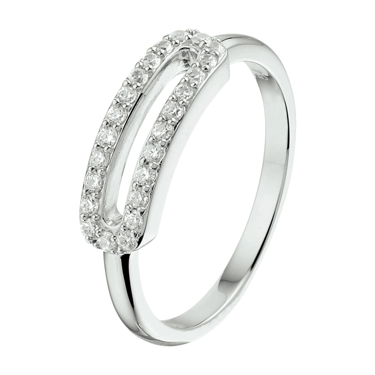 Gerhodineerd 925 zilveren ring uitgevoerd met een schitterende zirkonia rij. De ring heeft een breedte van 5mm.