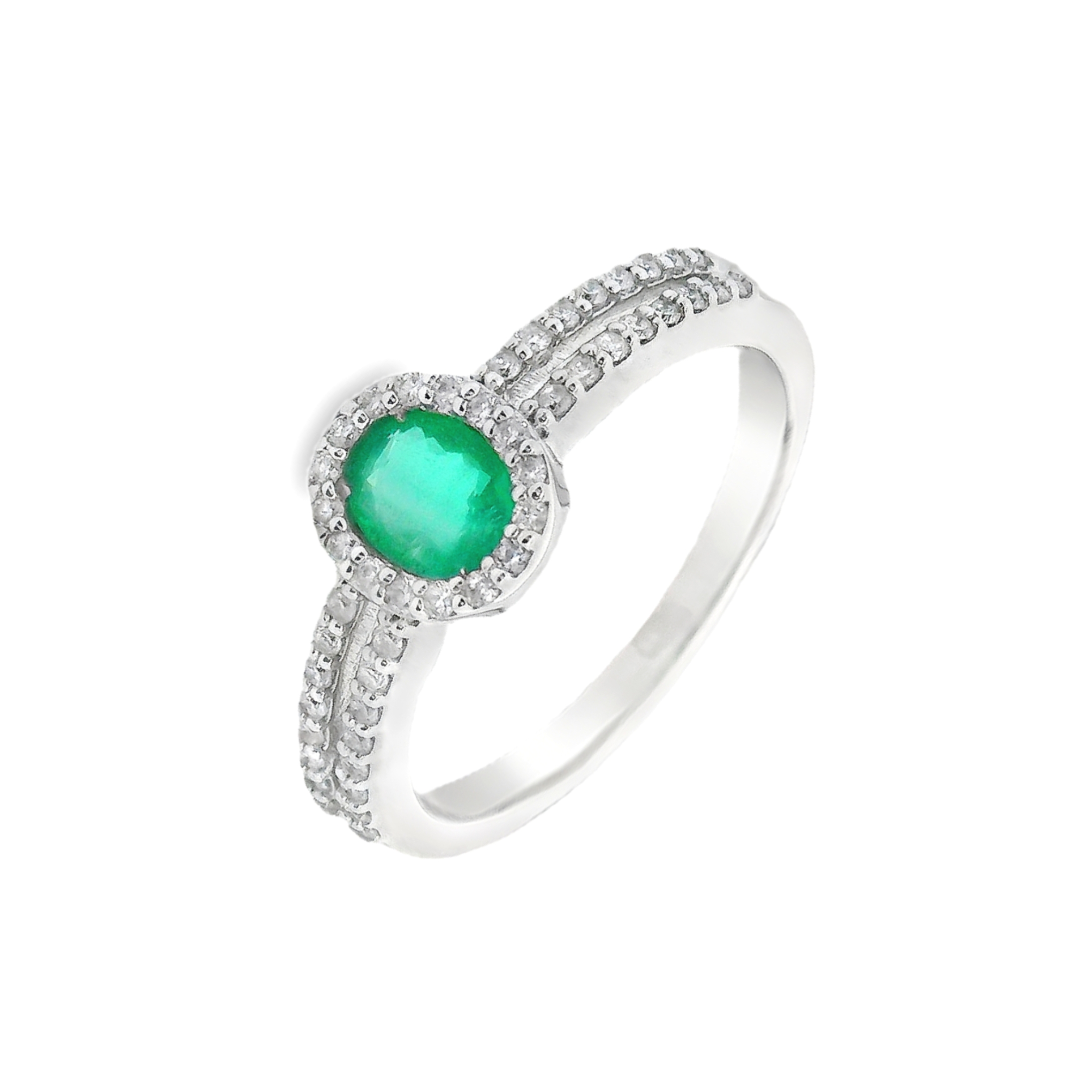 Deze ring van Louis Bros is vervaardigd uit 18 karaat witgoud (3.50 gr.) en is gezet met 48 briljant geslepen diamanten met een totaalgewicht van 0.23ct. En 1 smaragd 0.37ct. De ring heeft een diameter van 7 mm en een dikte van 2 mm. 
Deze ring met smaragd en diamant is een schitterend en elegant sieraad. Het hoogwaardige witgoud vormt een moderne en verfijnde basis voor de ring. De smaragd in het midden, met zijn diepe groene kleur, straalt luxe en levendigheid uit. Om de smaragd heen fonkelen diamanten, die extra glans en elegantie toevoegen. Deze prachtige combinatie van smaragd en diamant maakt de ring perfect voor speciale gelegenheden en als een waardevol cadeau. Een witgouden ring met smaragd en diamant is een tijdloos juweel dat altijd stijl en verfijning uitstraalt.
De ring is verkrijgbaar in meerdere afmetingen.