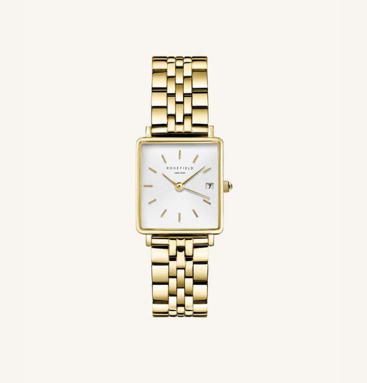 Twee cadeaus zijn beter dan een. Je favoriete Rosefield horloge met twee bijpassend bandjes. The Boxy XS White Gold en Mesh Gold bandje.