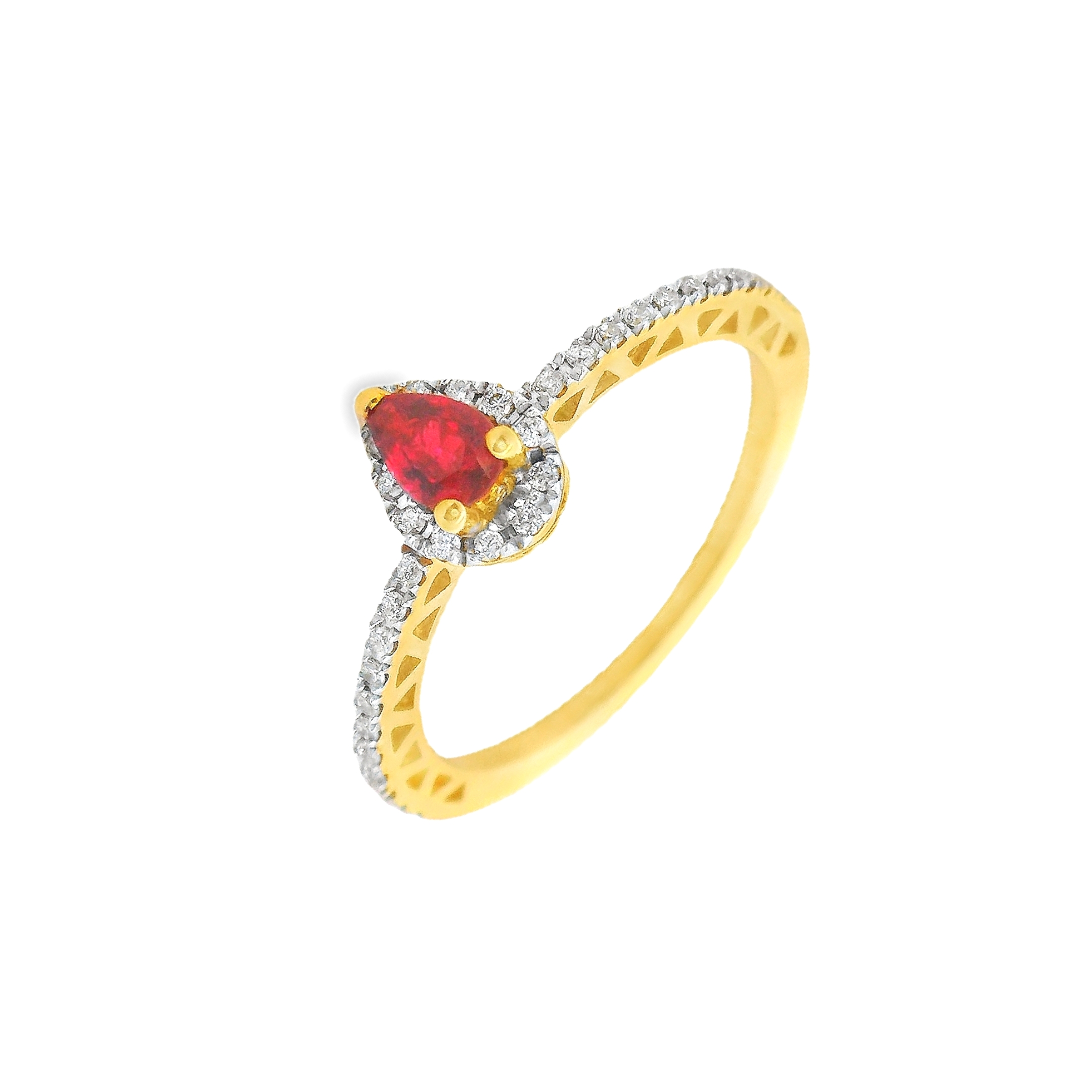 Deze ring van Louis Bros is vervaardigd uit 18 karaat geelgoud (2.16 gr.) en is gezet met 32 briljant geslepen diamanten met een totaalgewicht van 0.12ct, en 1 robijn 0.20ct. De ring heeft een diameter van 6x5 mm, minimale breedte van 1 mm. 
 Deze ring combineert de rijke kleur van een robijn met de schittering van diamanten. Het warme geelgoud benadrukt de diepe, rode tint van de robijn, terwijl de diamanten een sprankelend contrast toevoegen. Dit elegante ontwerp straalt luxe en verfijning uit, waardoor de ring perfect is voor zowel speciale gelegenheden als dagelijks gebruik. Een tijdloos en prachtig sieraad dat een bijzondere aanvulling vormt op elke sieradencollectie.
De ring is verkrijgbaar in meerdere afmetingen.