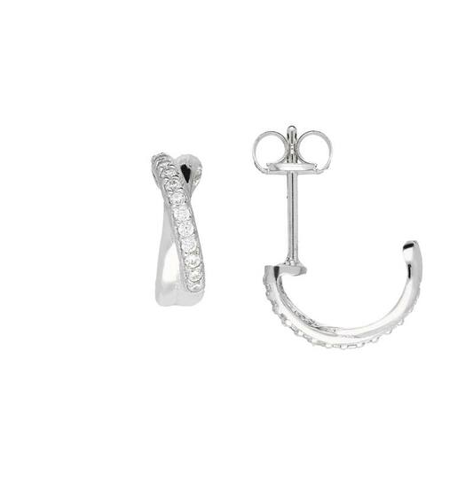 Witgouden oorstekers model halve maan met zirconia's
