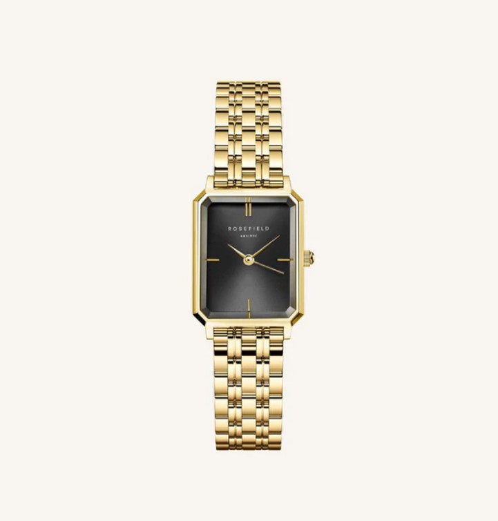 De Octagon XS past perfect om de smallere pols. Het 24mm achthoekige horloge heeft een moderne uitstraling, met klassieke details zoals 3D-facet glas en een elegante 5-link horlogeband van verguld roestvrij staal.