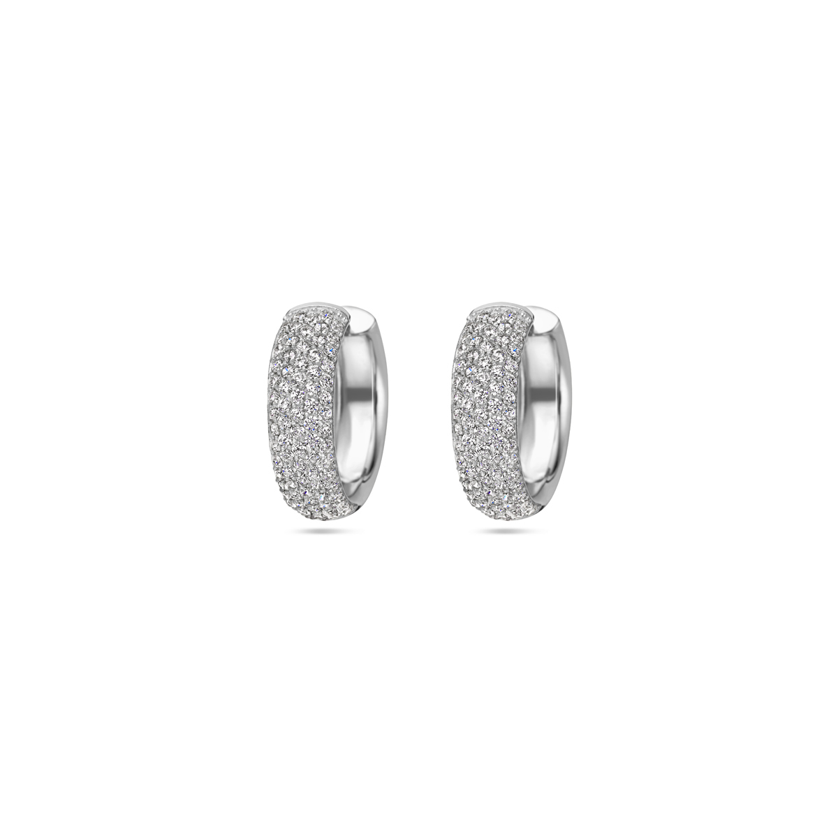 Gerhodineerd 925 zilveren klapoorringen uitgevoerd met zirkonia. De klapoorringen hebben een afmeting van 19.5x6mm.