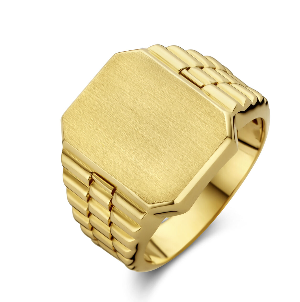 14 Karaat geel gouden heren monogram ring.