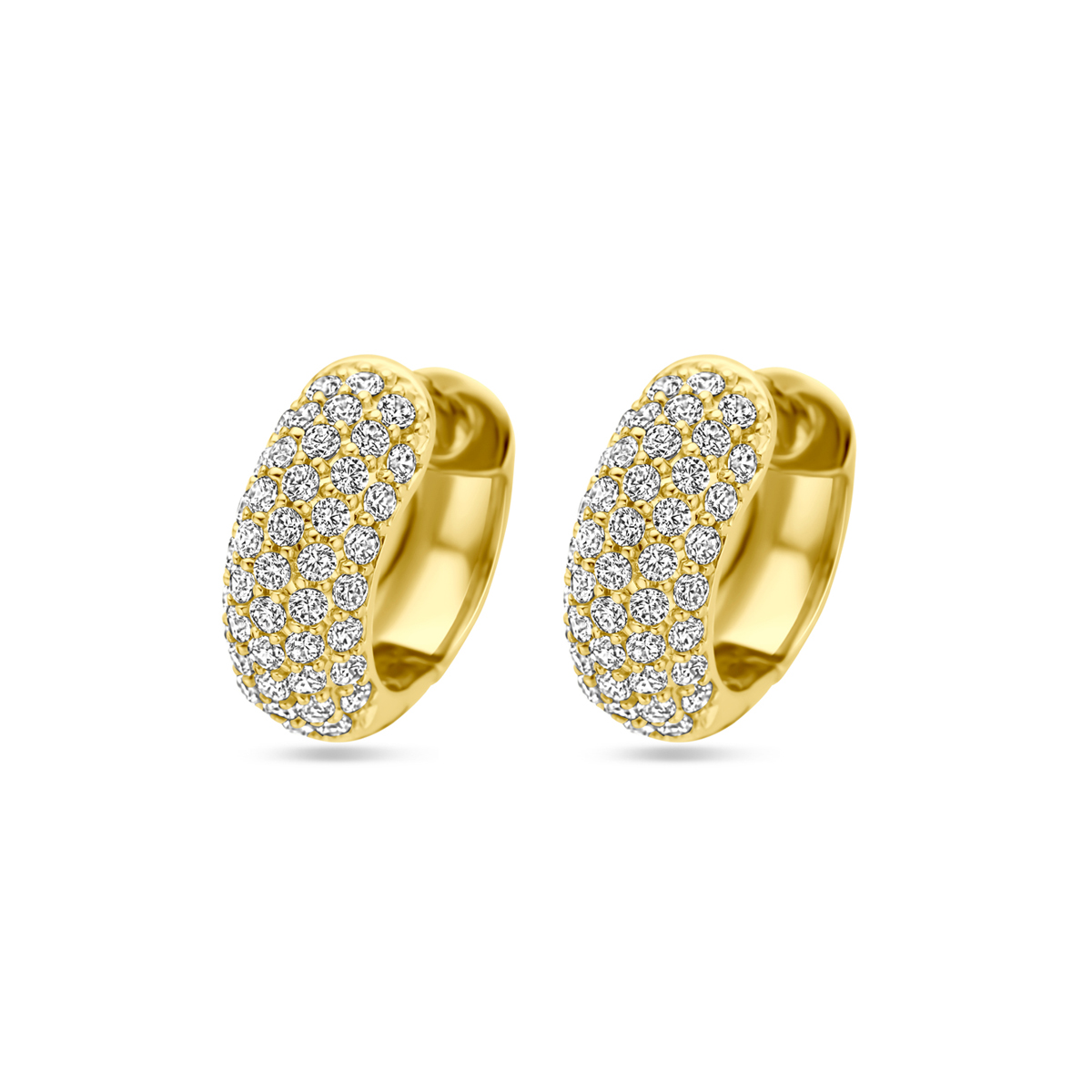 Geelgoud op 925 zilveren klapoorringen uitgevoerd met zirkonia. De klapoorringen hebben een afmeting van 16x6mm. Geen garantie op de plating.