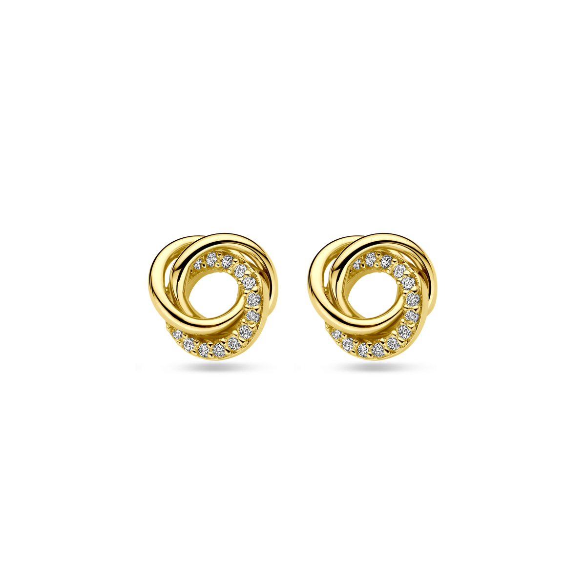 14k Geelgouden oorknoppen uitgevoerd met zirkonia. De oorknoppen hebben een diameter van 9mm.