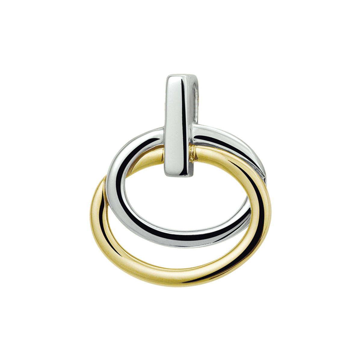 Beschrijving: Bicolor wit- en geelgouden hanger met een poli afwerking. 
Verpakt per: 1
Doelgroep: dames
Breedte: 15.5 mm
Hoogte: 18.5 mm