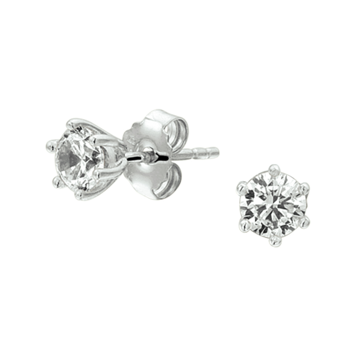 Zilver Gerhodieerde Oorstekers met Zirkonia met Chaton Zetting 4 mm