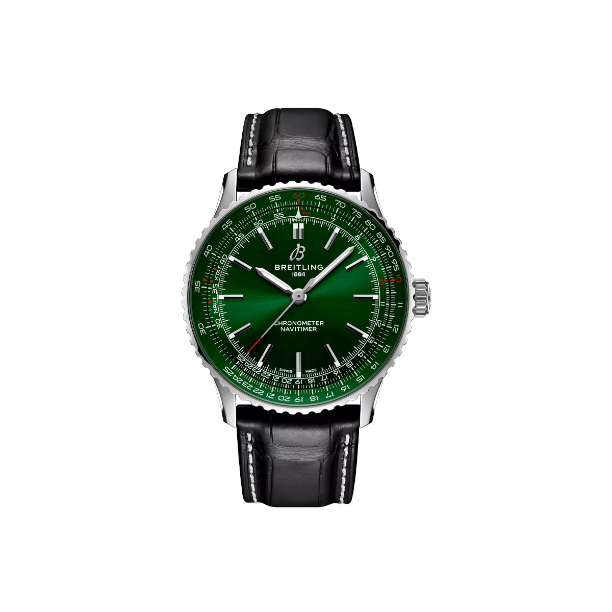 Dit Breitling horloge behoort tot de Breitling Navitimer collectie. 
Referentienummer: A17329371L1P1
Caliber: Breitling 17
