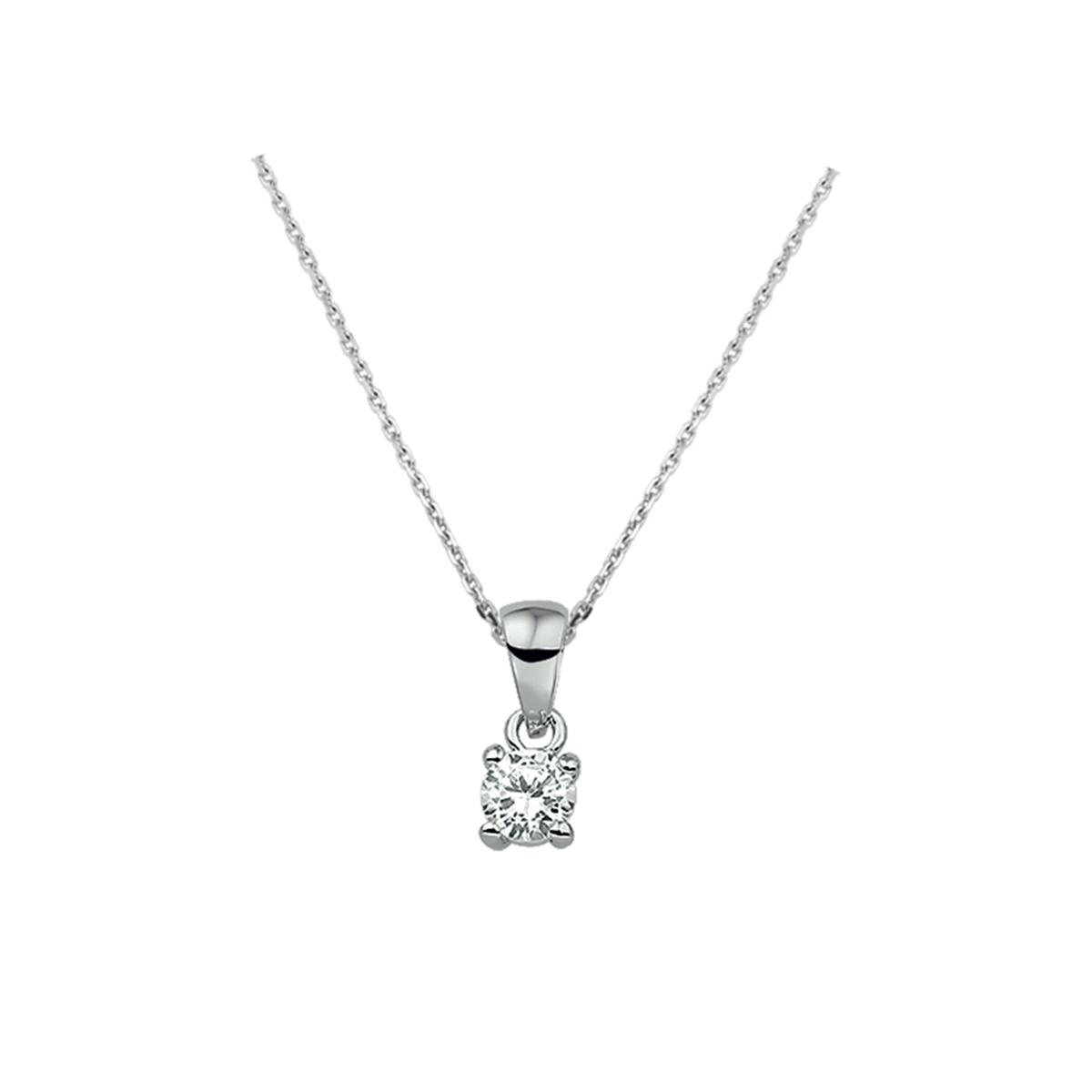 Mooie zilveren collier met zirkonia steen.