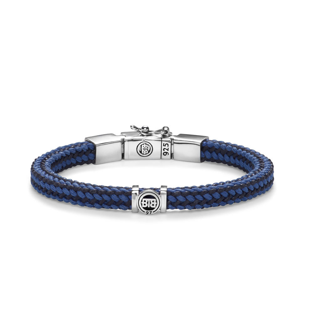 Buddha to Buddha - Koord armband met zilveren sluiting. Denise Cord Mix Blue, Blauw/Grijs, 21cm - 001J057802213