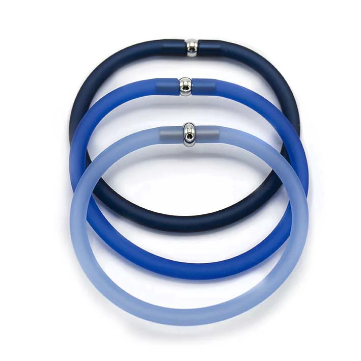 Set Armbanden van rubber en staal Bleu Mix 20 cm Kan op maat gemaakt