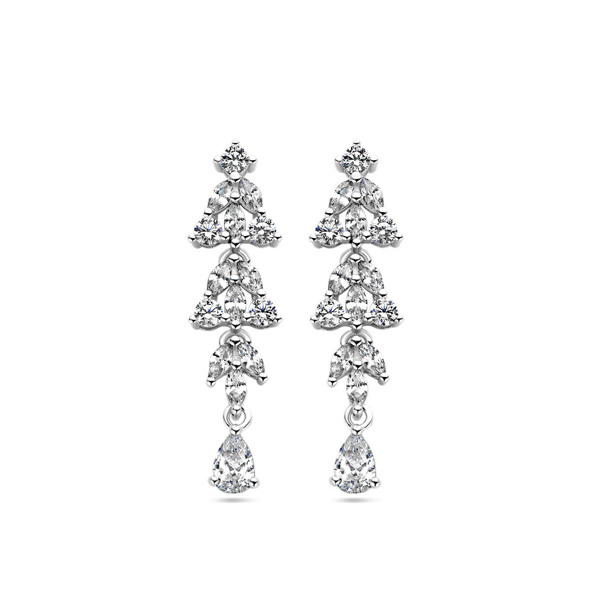 Gerhodineerd 925 zilveren oorhangers uitgevoerd met zirkonia. De oorhangers hebben een totale hoogte van 34mm.