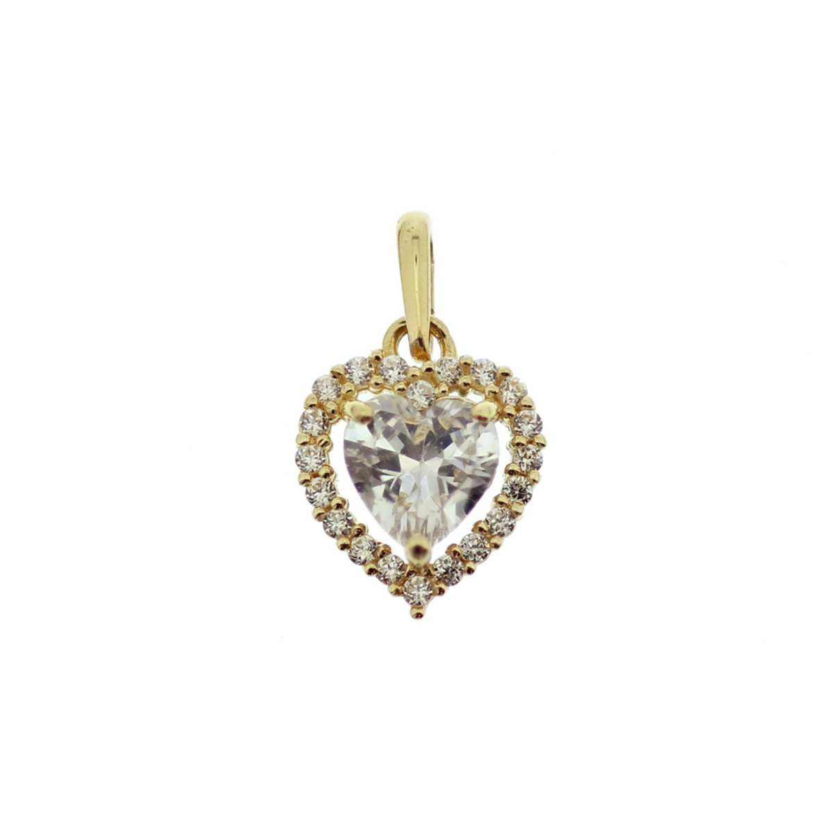 gouden hanger, hart+zirconias 8,5mm