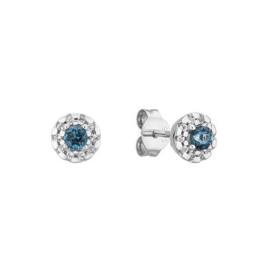 Zilver oorknoppen entourage zirkona met topaas 
Doorsnede oorknop: 6mm