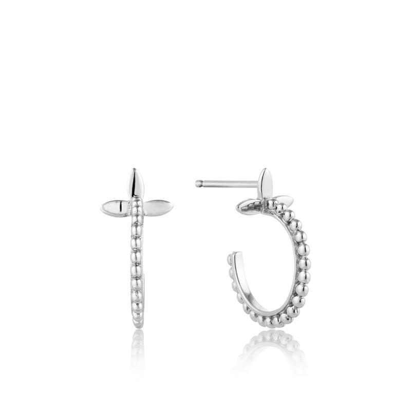 Modern Minimalism - Modern Beaded Hoop Earrings Silver