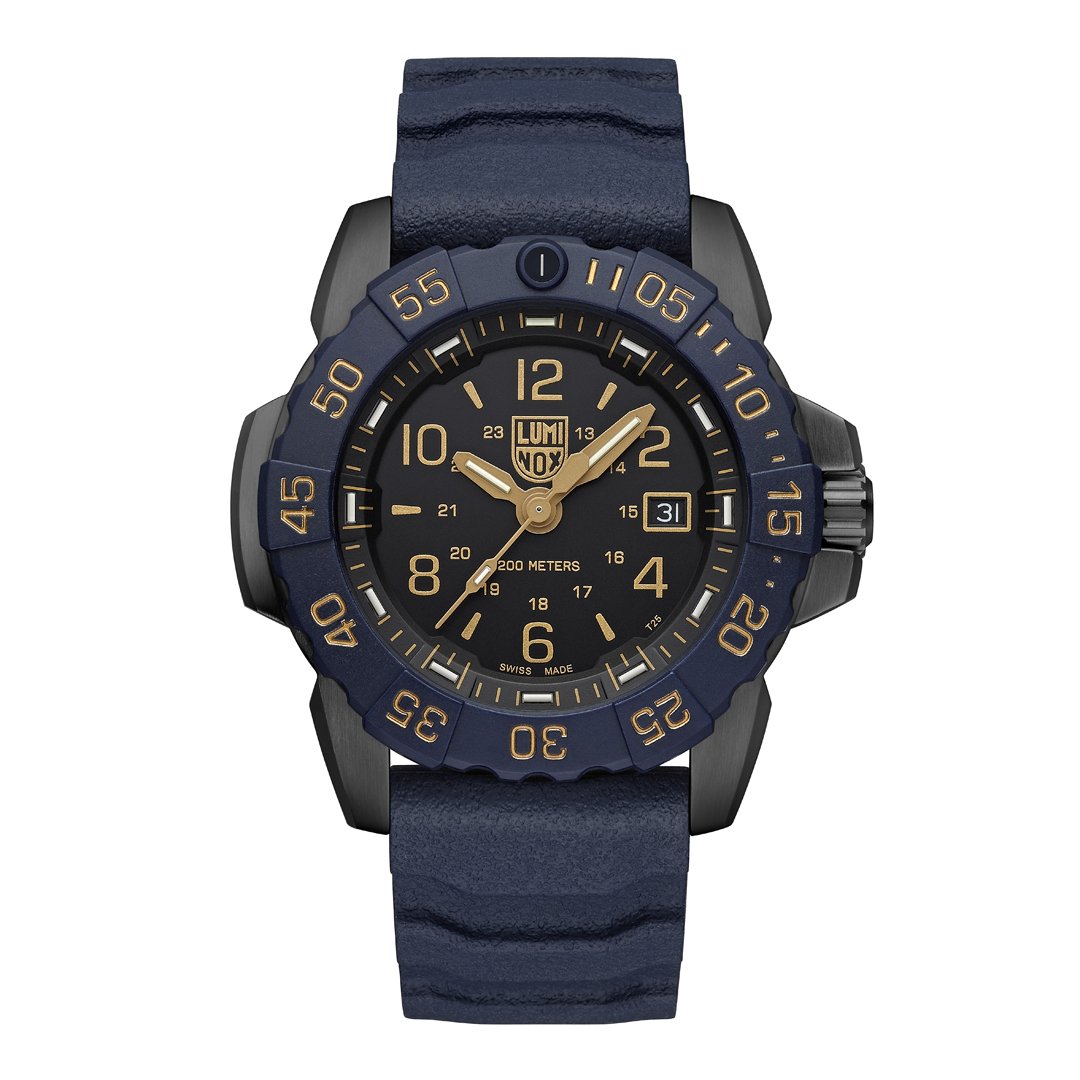 Luminox - Navy Seal Black/Gold & Blue, met rubberen band 200m WR, Saffierglas - XS.3255.CB.NSF