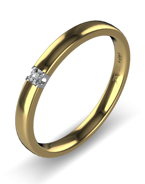 14 Karaat geel gouden Memoire ring met witgouden zetting model A.S. 11155. Met 1x 0.03 crt briljant G/VVS op maat 55.