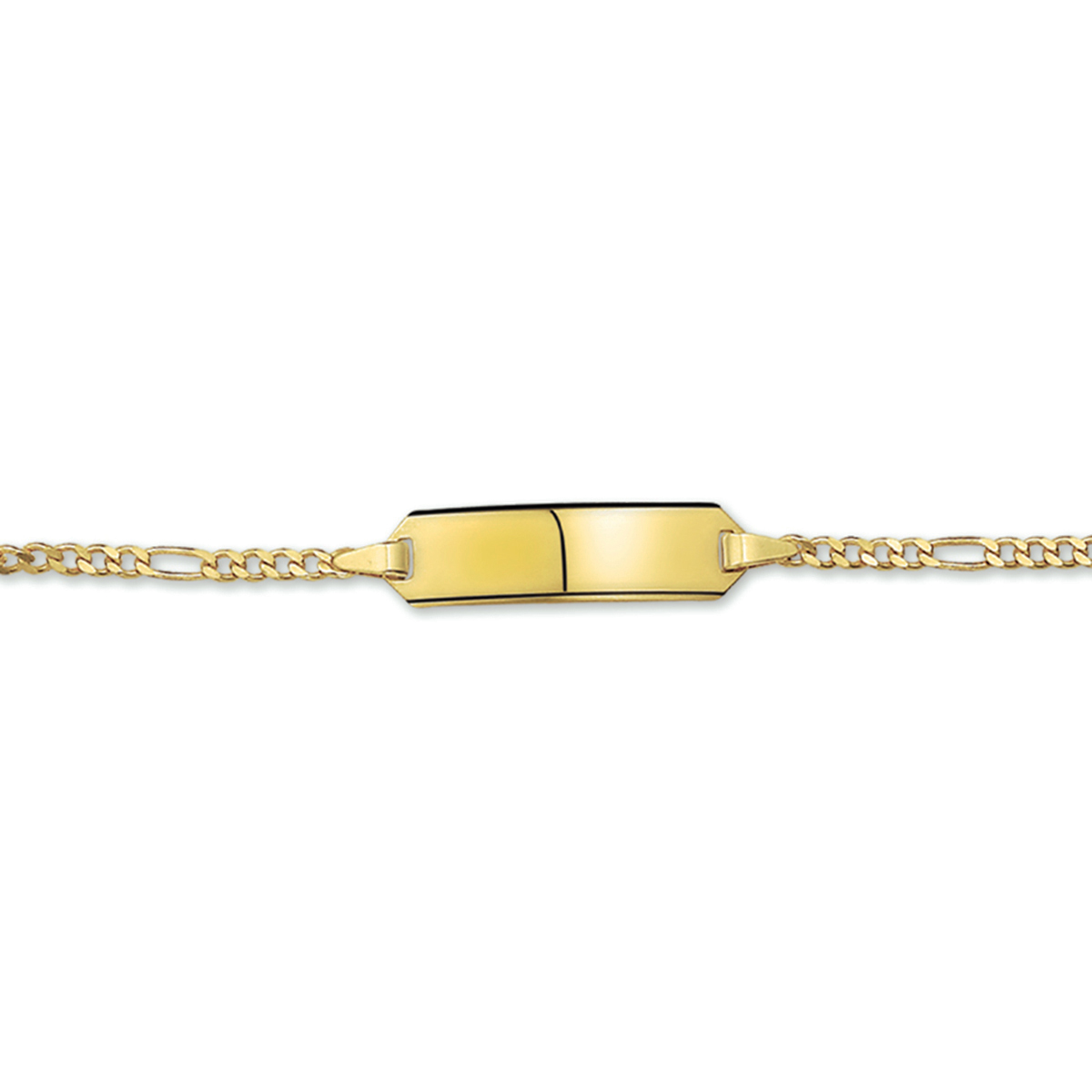 Beschrijving: Geelgouden graveerarmband met een poli afwerking. De lengte van de armband bedraagt 13cm met 2cm extensie. 
Uniekenummer serie: 31202
Verpakt per: 1
Doelgroep: kinderen
Breedte: 20 mm
Kortste lengte: 13 mm
Langste lengte: 15 mm
Hoogte: 5.5 mm