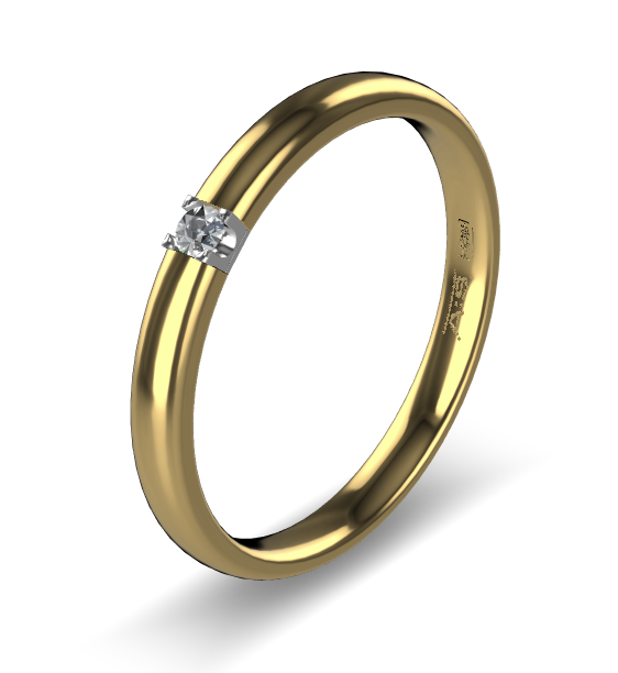 14 Karaat geel gouden Memoire ring met witgouden zetting model A.S. 11133. Met 1x 0.03 crt briljant G/VVS op maat 54.
