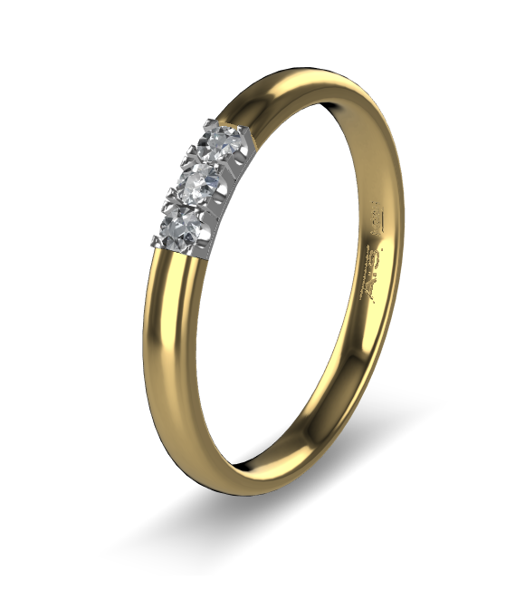 14 Karaat geel gouden Memoire ring met witgouden zetting model A.S. 11133. Met 3x 0.03 crt briljant G/VVS op maat 52.