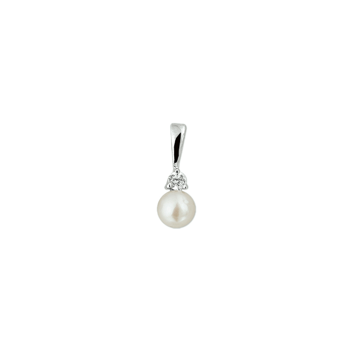 zilveren hanger, platte parel 6mm+cz