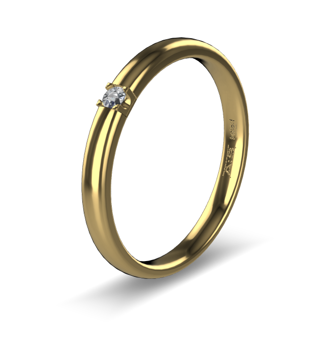 14 Karaat geel gouden Memoire ring met geelgouden zetting model A.S. 11133. Met 1X 0.03 crt briljant G/VVS op maat 52.