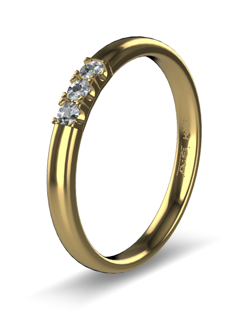 14 Karaat geel gouden Memoire ring met geelgouden zetting model A.S. 11133. Met 3X 0.03 crt briljant G/VVS op maat 54.