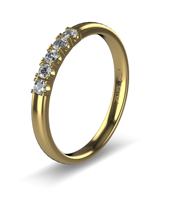 14 Karaat geel gouden Memoire ring met geelgouden zetting model A.S. 11133. Met 5X 0.03 crt briljant G/VVS op maat 56.