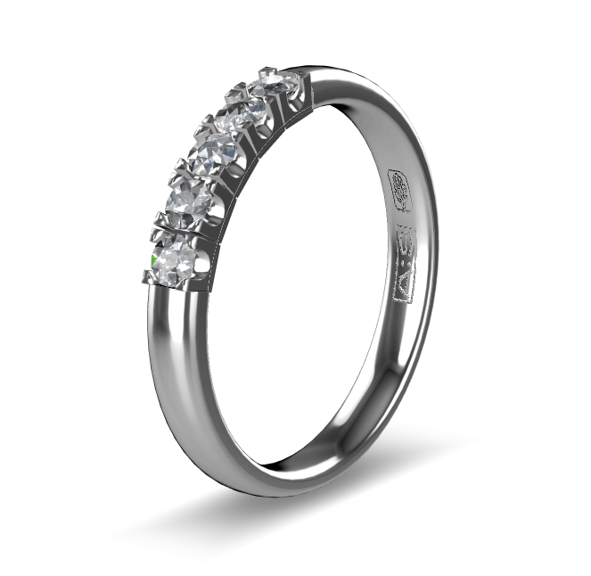 14 Karaat wit gouden Memoire ring met witgouden zetting model A.S. 11133. Met 5X 0.05 crt briljant G/VVS op maat 56.