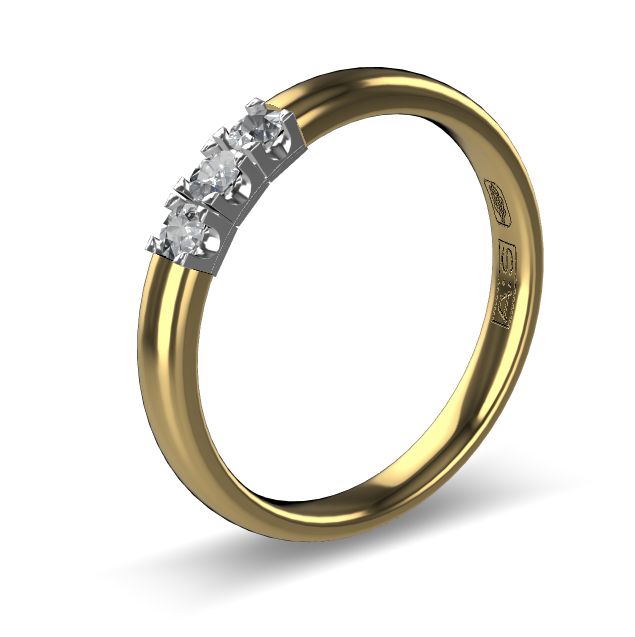 14 Karaat geel gouden Memoire ring met witgouden zetting model A.S. 11133. Met 3X 0.05 crt briljant G/VVS op maat 56.