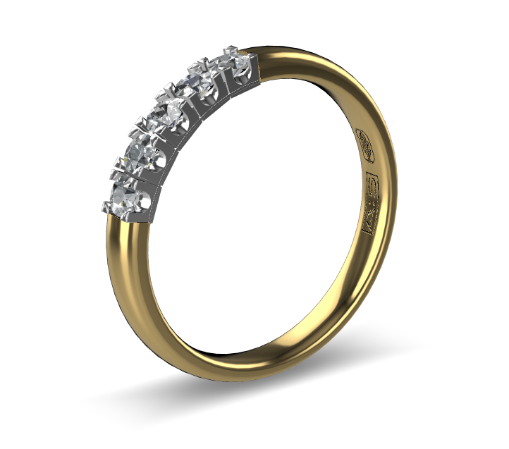 14 Karaat geel gouden Memoire ring met witgouden zetting model A.S. 11133. Met 5X 0.05 crt briljant G/VVS op maat 54.