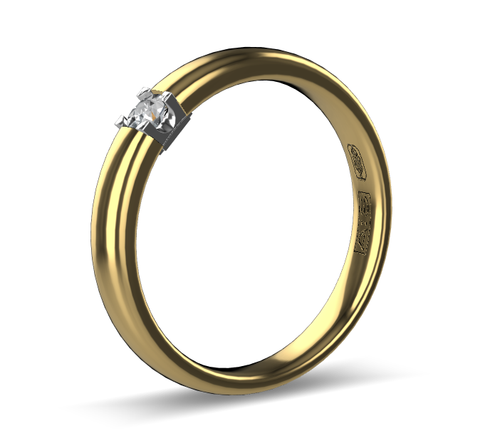 14 Karaat geel gouden Memoire ring met witgouden zetting model A.S. 11133. Met 1X 0.07 crt briljant G/VVS op maat 54.