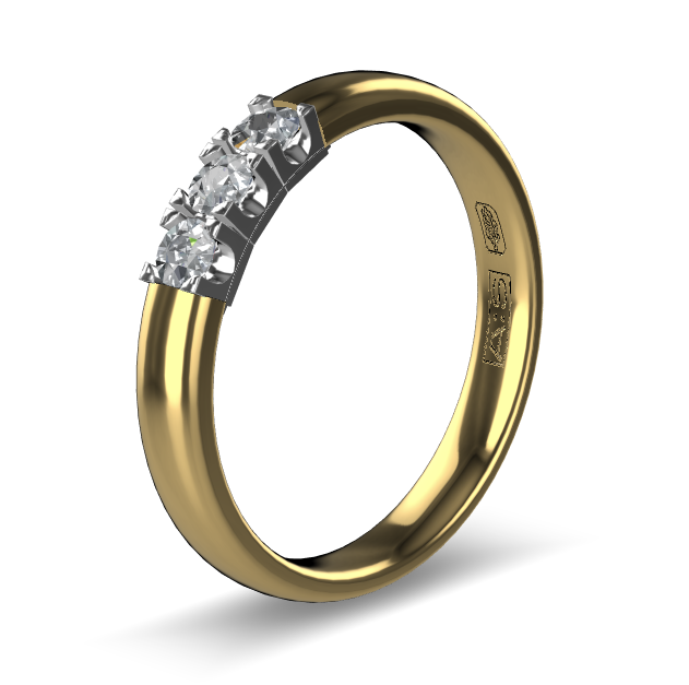 14 Karaat geel gouden Memoire ring met witgouden zetting model A.S. 11133. Met 3X 0.07 crt briljant G/VVS op maat 54.