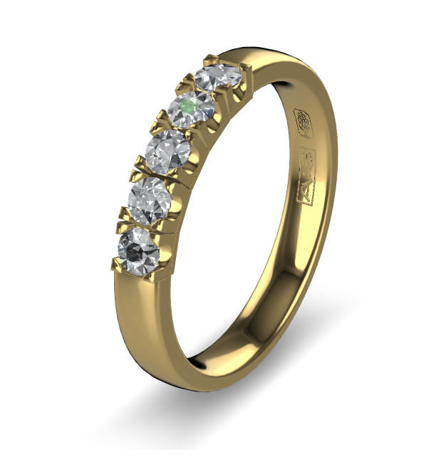 14 Karaat geel gouden Memoire ring met  geel gouden zetting model A.S. 11155. Met 5X 0.07 crt briljant G/VVS op maat 57.