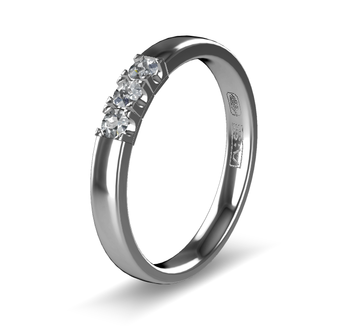 14 Karaat wit gouden Memoire ring met wit gouden zetting model A.S. 11155. Met 3X 0.05 crt briljant G/VVS op maat 55.