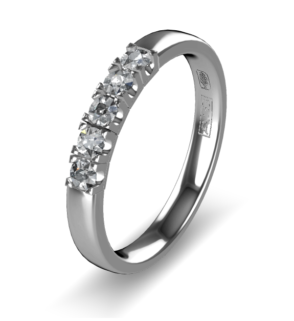 14 Karaat wit gouden Memoire ring met wit gouden zetting model A.S. 11155. Met 5X 0.05 crt briljant G/VVS op maat 57.