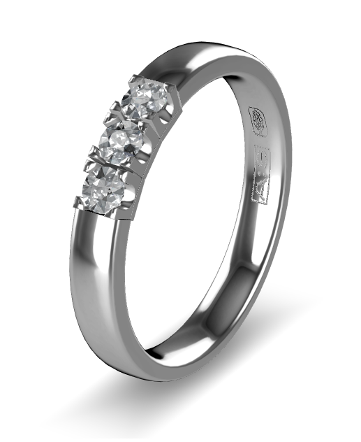 14 Karaat wit gouden Memoire ring met wit gouden zetting model A.S. 11155. Met 3X 0.07 crt briljant G/VVS op maat 55.