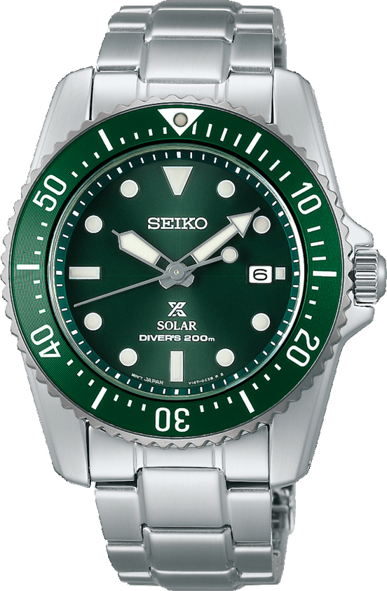 Seiko prospex horloge. Solar powerd. Saffier glas. Groene wijzerplaat met een groene bezel. 