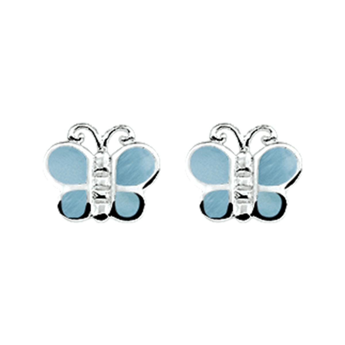 Zilveren kinder oorknoppen blauw vlinder
