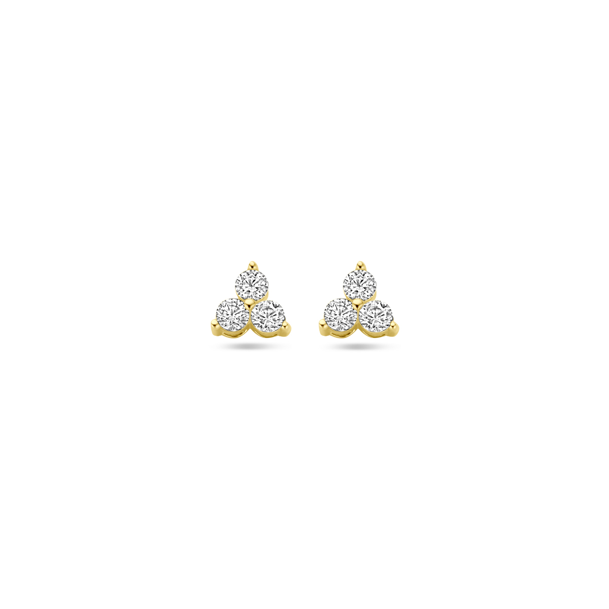 14k Geelgouden oorknoppen uitgevoerd met zirkonia. De oorknoppen hebben een afmeting van 4.5x5mm.