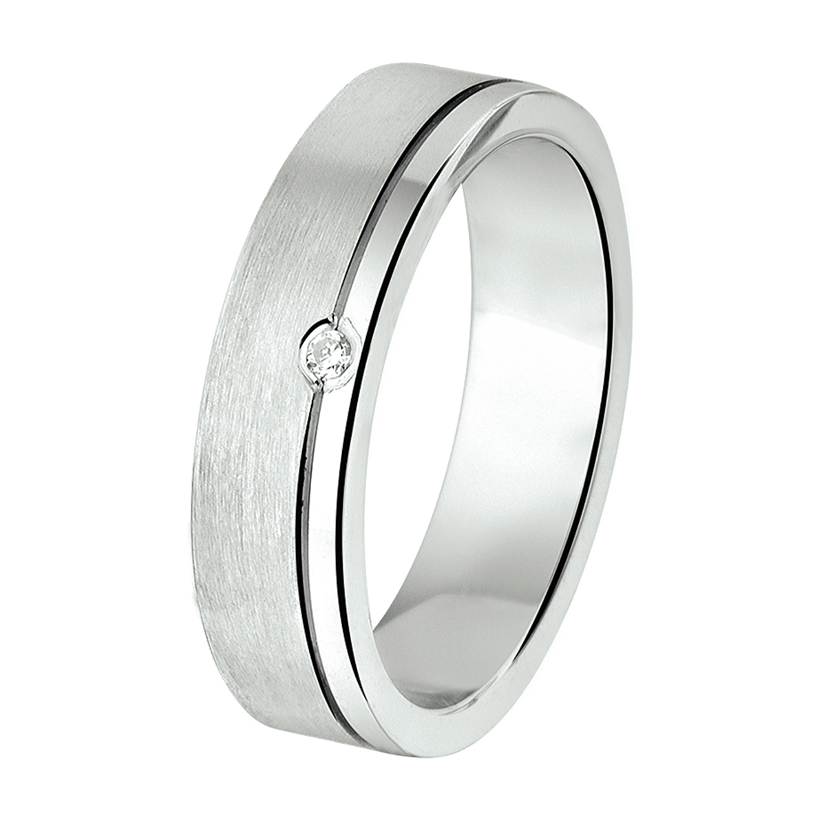 zilveren ring, mat/poly + zirconia mt54