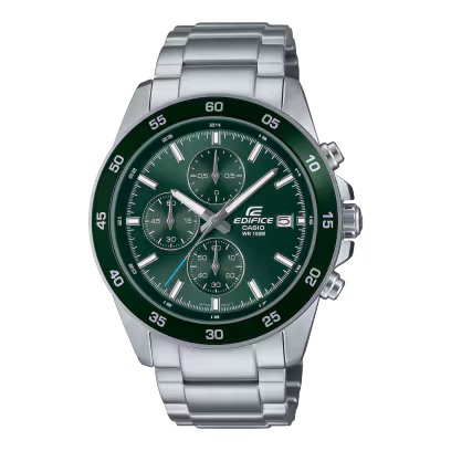 Kies voor stijl met een klassieke EDIFICE-chronograaf met middelgrote kast en gedetailleerd ontwerp.

De stevige roestvrijstalen band is gecombineerd met een rand en wijzerplaat in verfijnd grijsgroen voor een stijlvolle look die warmte uitstraalt.