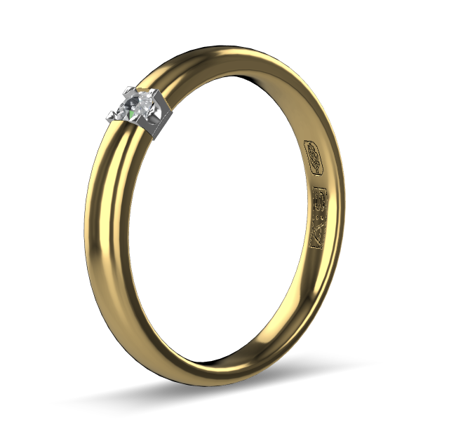 14 Karaat geel gouden Memoire ring met witgouden zetting model A.S. 11133. Met 1x 0.05 crt briljant G/VVS op maat 57.