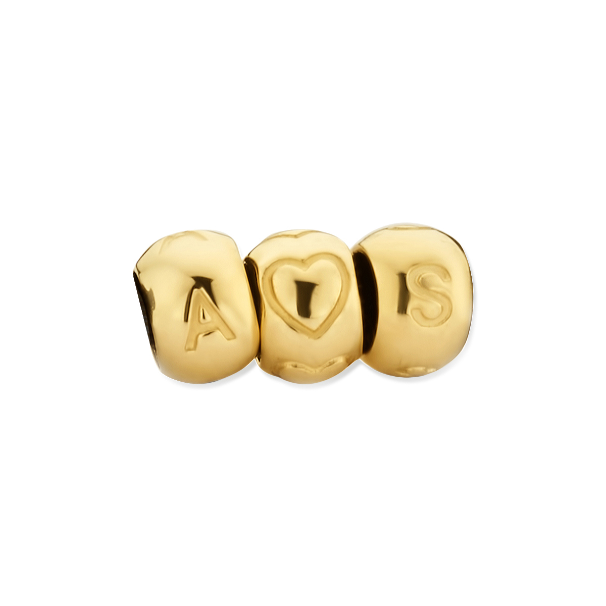 14k Geelgouden hanger uitgevoerd met een letter. Tip: combineer de letter hanger met andere letters of het hart symbool en maak met een los satijnkoord een knooparmbandje.
